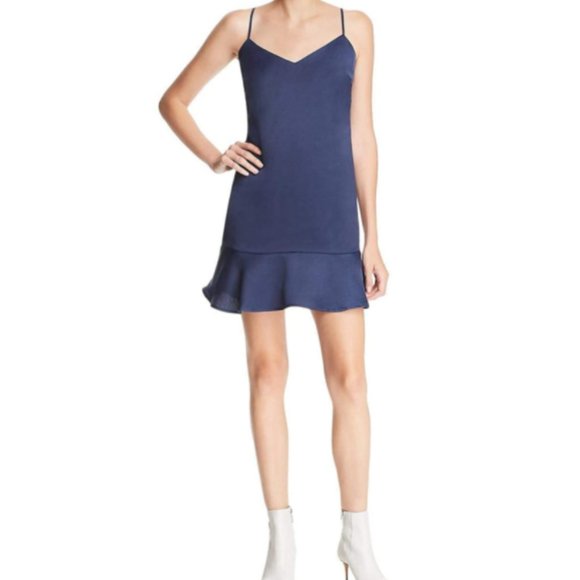 Lucy‎ Paris Satin Flounce Hem V-Neck Slip Dress - Picture 1 of 2